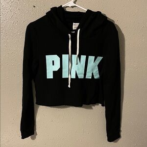 Black Cropped Hoodie with Blue Lettering